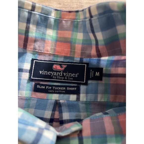 Vineyard Vines Mens Cotton Slim Fit Tucker LS Button Up Pink Blue Plaid Shirt M - Picture 3 of 6